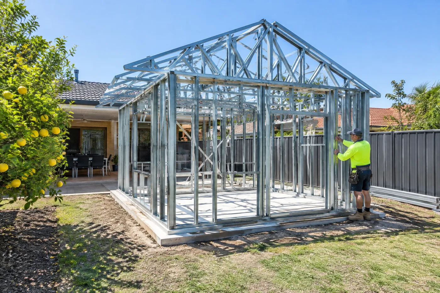 Steel-framed granny flat in a Perth backyard