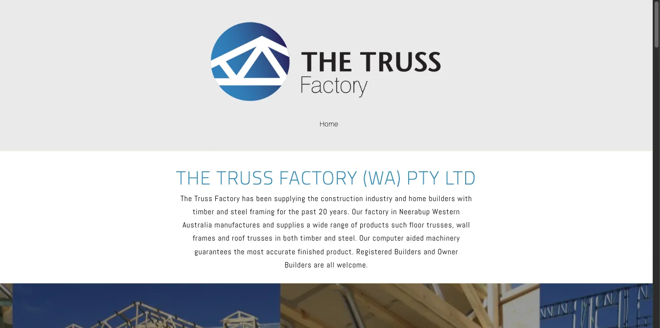 Screenshot of the current thetrussfactory.com homepage