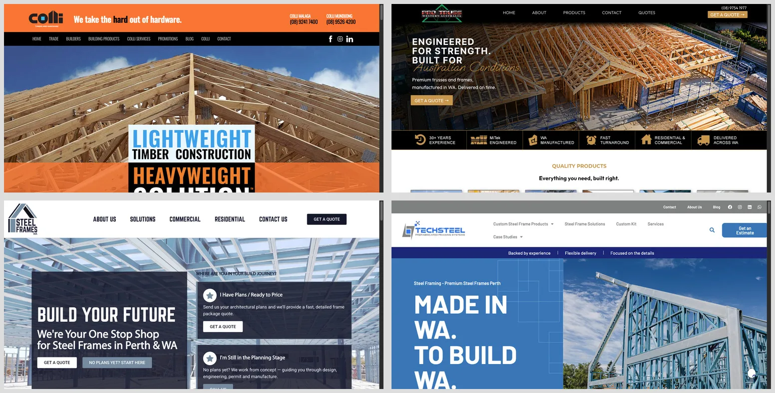 Homepage heroes of four WA competitors